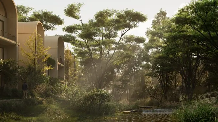 Embassy Riverine: Native tree cover around the villas