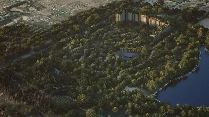 Embassy South Reserve: Aerial view with the rooftop Ribbon