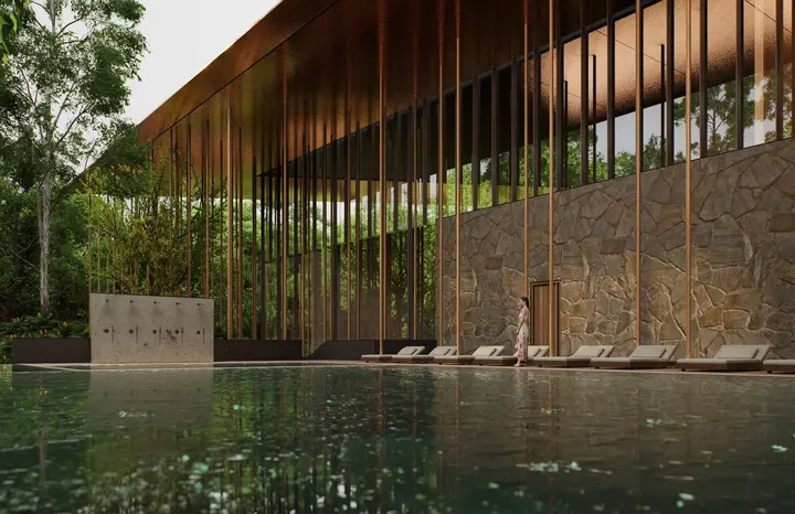 Embassy South Reserve: Arrival court and reflecting pool