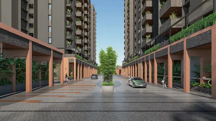 Assetz Melodies of Life Apartments: Driveway between the towers