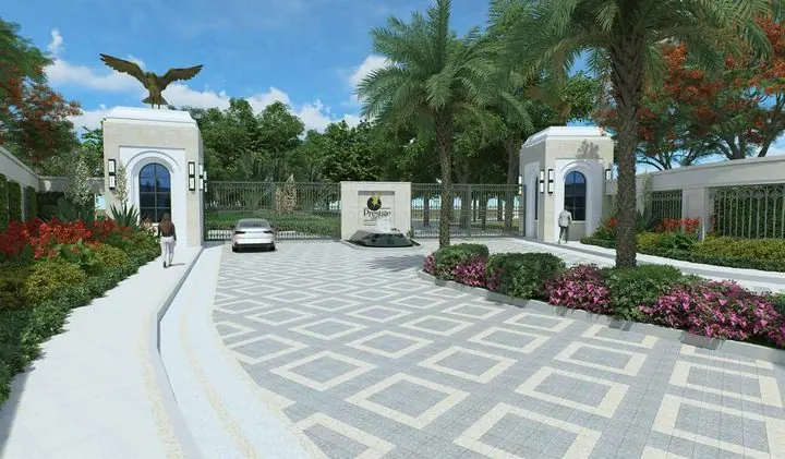 Prestige Autumn Leaves: Entrance gate with the falcon sculpture
