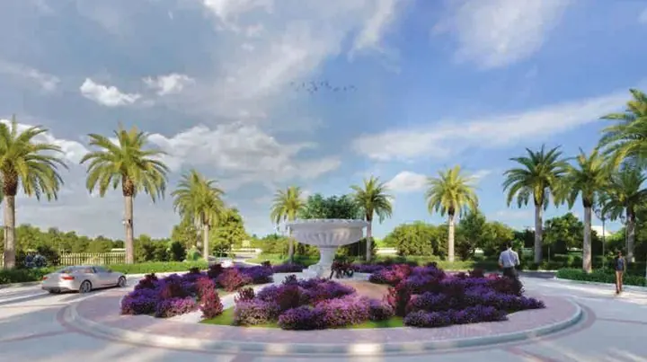 Prestige Greenbrook: Roundabout with a sculptural pot