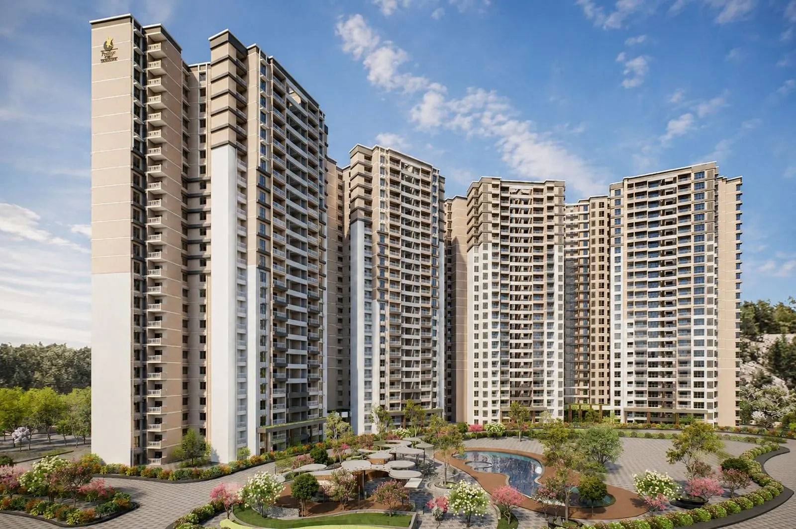 Prestige Parklane: Prestige Parklane towers and landscaped central garden
