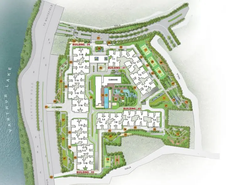 Prestige Raintree Park: Master plan beside Varthur Lake