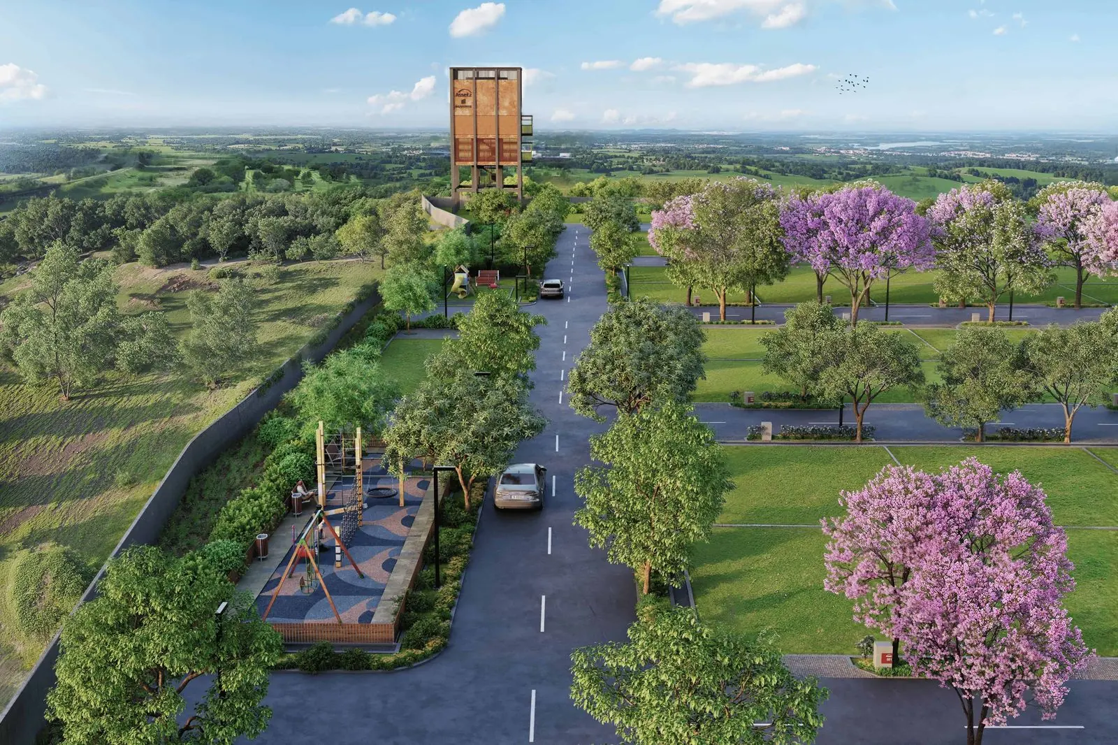 Assetz The Secret Lake: Tree-lined avenues, aerial view