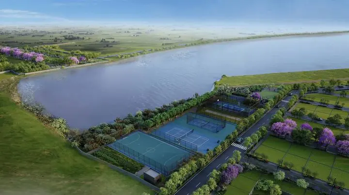 Assetz The Secret Lake: Lakeside sports courts, aerial view